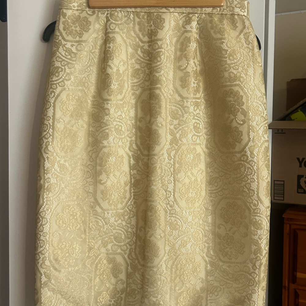 Vintage Cream Floral Pencil Skirt Size 6